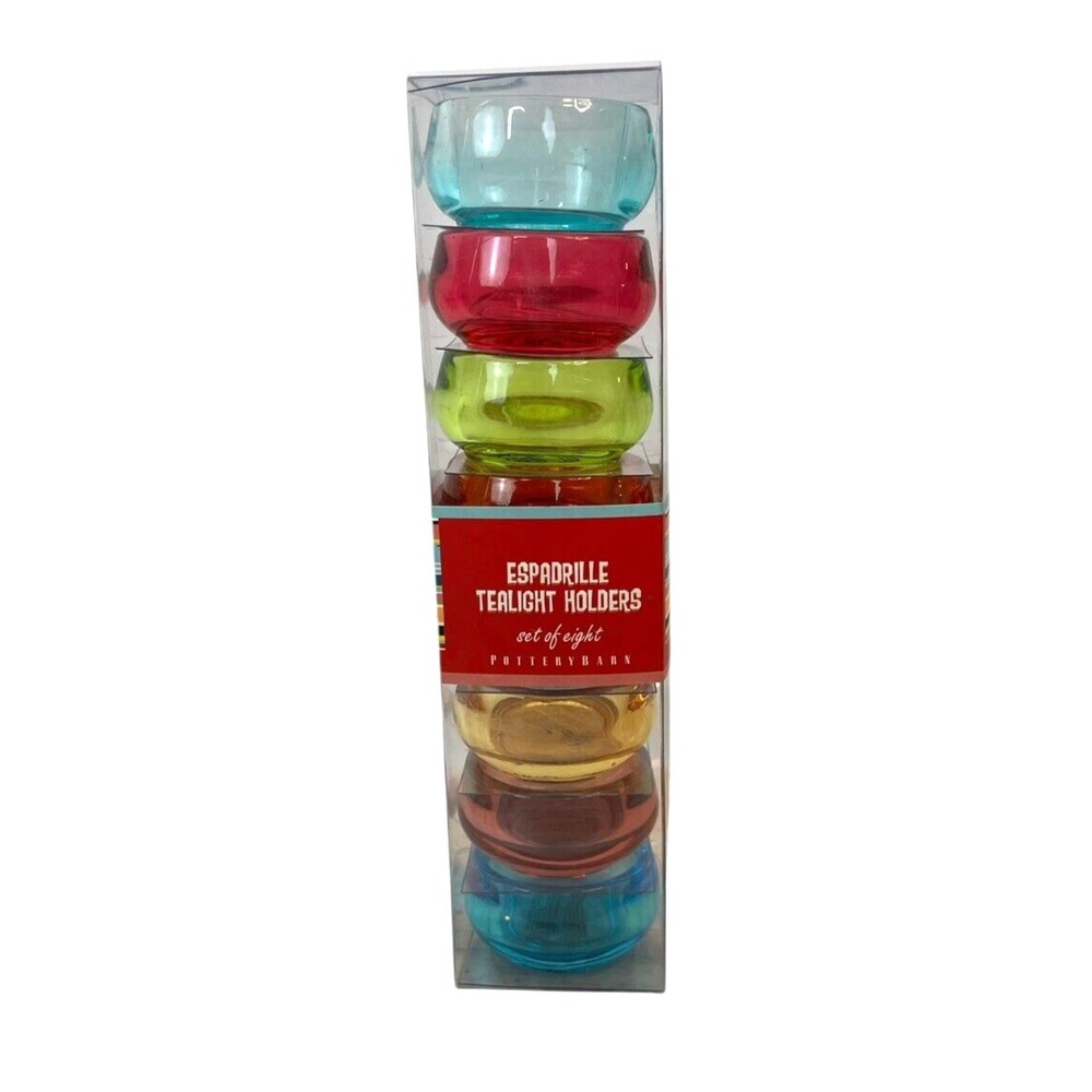 Pier 1 imports Espadrille Tealight Candle Holders Glass Colorful Summer Set 8
